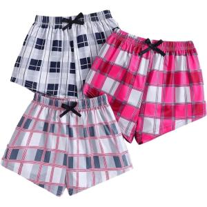 imageMilumia Girls 3 Pieces Casual Plaid Print Elastic Waist Comfy Summer Fall ShortsBlue Pink Grey