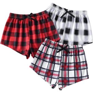 imageMilumia Girls 3 Pieces Casual Plaid Print Elastic Waist Comfy Summer Fall ShortsMulticolor
