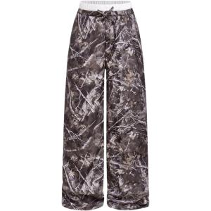 imageMilumia Girls Camo Print Wide Straight Leg Trousers Elastic Waist Track PantsGrey Brown