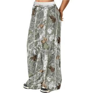 imageMilumia Girls Camo Print Wide Straight Leg Trousers Elastic Waist Track PantsOlive Green
