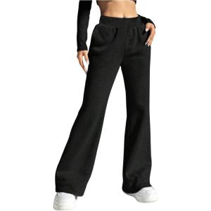 imageMilumia Girls Flared Leg Sweatpants High Waist Fleece Lined Athletic Yoga Jogger PantsBlack