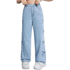imageMilumia Girls High Waist Wide Leg Jeans Trendy Bow Denim Pants with PocketsMedium Wash