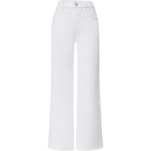imageMilumia Girls Raw Hem Stretchy Flare Jeans Bell Bottom Denim Long Pants with PocketWhite