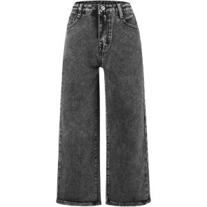 imageMilumia Girls Ripped Bell Bottom Jeans Wide Leg High Waist Denim Pants with PocketsBlack