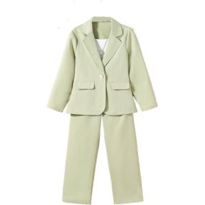 imageMilumia Girls Two Piece Outfit Button Open Front Blazer and Pants SetGreen