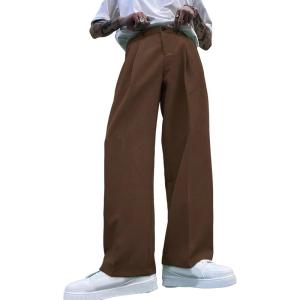 imageMilumia Mens High Waisted Wide Leg Pants Zipper Fly Loose Casual TrousersChocolate Brown