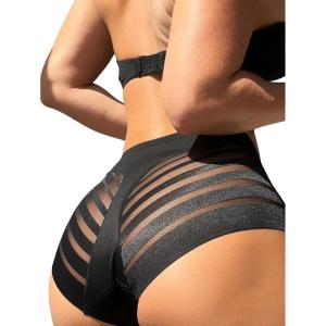 imageMilumia Women High Waist Mesh Sexy Panties Seamless Cheeky UnderwearBlack