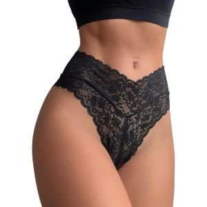 imageMilumia Women Sexy Panties Floral Lace Underwear Cut Out Scallop Trim Panty Mid Rise Brief BikinisBlack