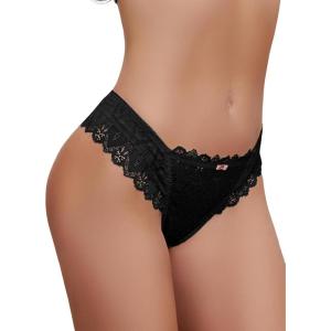 imageMilumia Women V Cut Bow Knot Lace Sexy Panties Romantic Cheeky Lingerie Underwear BriefsBlack