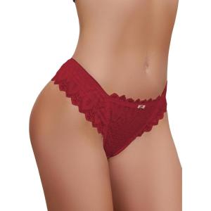 imageMilumia Women V Cut Bow Knot Lace Sexy Panties Romantic Cheeky Lingerie Underwear BriefsBurgundy