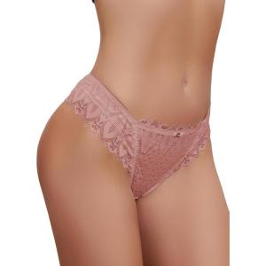 imageMilumia Women V Cut Bow Knot Lace Sexy Panties Romantic Cheeky Lingerie Underwear BriefsDusty Pink