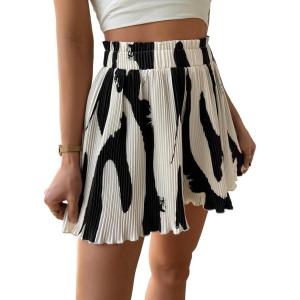 imageMilumia Women Wide Leg Pleated Shorts High Waist Lettuce Trim Patterned Boho Shorts