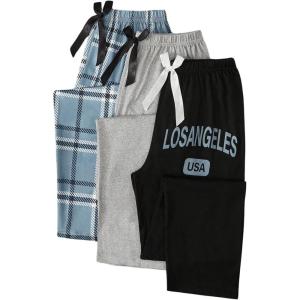 imageMilumia Womens 3 Pack Pajama Pants Plaid Letter Lounge Sleep Pj Pants SleepwearBlueBlackGrey