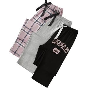 imageMilumia Womens 3 Pack Pajama Pants Plaid Letter Lounge Sleep Pj Pants SleepwearPink Grey Black