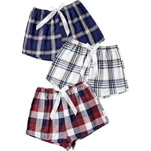 imageMilumia Womens 3 Pack Pajama Shorts Plaid Elastic Waist Pj Sleep ShortsBlue Red Multi