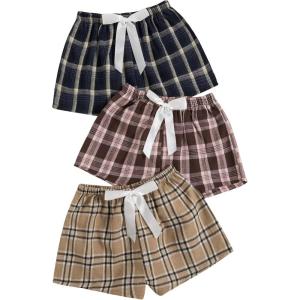 imageMilumia Womens 3 Pack Pajama Shorts Plaid Elastic Waist Pj Sleep ShortsKhaki and Blue