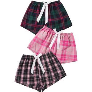 imageMilumia Womens 3 Pack Pajama Shorts Plaid Elastic Waist Pj Sleep ShortsMulti Blue Pink Green