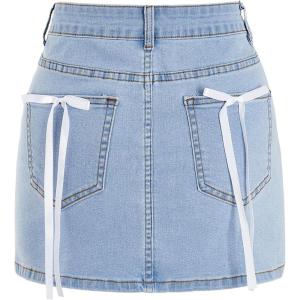 imageMilumia Womens Bow Knot High Waist Denim Skirt Bodycon Casual Jean SkirtsBlue