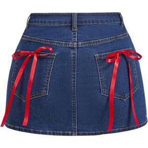 imageMilumia Womens Bow Knot High Waist Denim Skirt Bodycon Casual Jean SkirtsBlue and Red
