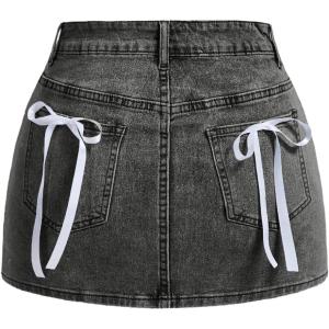 imageMilumia Womens Bow Knot High Waist Denim Skirt Bodycon Casual Jean SkirtsDark Grey