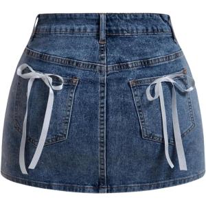 imageMilumia Womens Bow Knot High Waist Denim Skirt Bodycon Casual Jean SkirtsDark Wash
