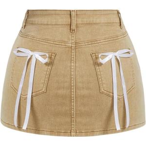imageMilumia Womens Bow Knot High Waist Denim Skirt Bodycon Casual Jean SkirtsKhaki