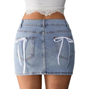 imageMilumia Womens Bow Knot High Waist Denim Skirt Bodycon Casual Jean SkirtsLight Wash