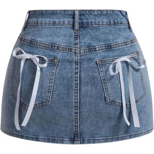 imageMilumia Womens Bow Knot High Waist Denim Skirt Bodycon Casual Jean SkirtsMedium Wash