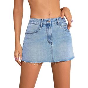 imageMilumia Womens Button Front Denim Mini Skirt Raw Hem Straight Short Skirt with PocketsA Light Wash Blue