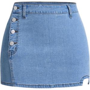 imageMilumia Womens Button Side Mini Denim Skirt High Waist Skinny Short Bodycon SkirtsLight Wash