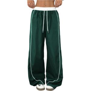 imageMilumia Womens Colorblock Drawstring Waisted Waisted Wide Leg Loose Track PantsDark Green