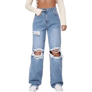 imageMilumia Womens Cut Out Ripped Wide Leg Jeans High Waist Distressed Denim Pants Light Blue Large