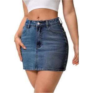 imageMilumia Womens Denim Bodycon Mini Skirt Mid Waist Zip Fly Jean Skirts with PocketsMedium Wash