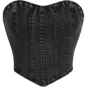 imageMilumia Womens Denim Corset Top Strapless Sleeveless Jean Tube Crop Bandeau