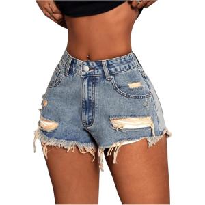 imageMilumia Womens Drop Waist Jean Shorts Ripped Distressed Raw Hem Denim ShortsBlue