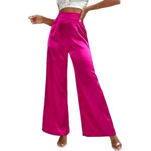 imageMilumia Womens Elegant Satin High Waisted Wide Leg Pants Zip Back Long Trousers Hot Pink