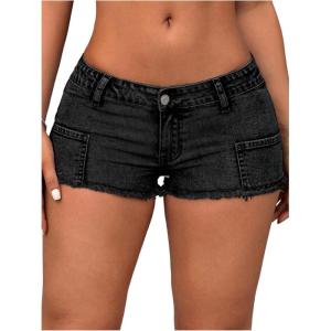 imageMilumia Womens Frayed Hem Mini Denim Shorts Low Waisted Jean Shorts Going OutBlack