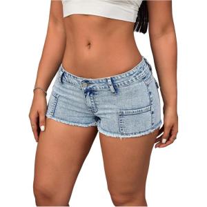 imageMilumia Womens Frayed Hem Mini Denim Shorts Low Waisted Jean Shorts Going OutLight Wash
