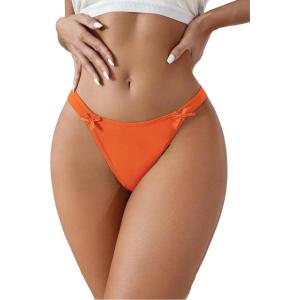 imageMilumia Womens G String Sexy Thong Bow Decor Low Rise Thongs Underwear Bikini PantiesCoral Orange