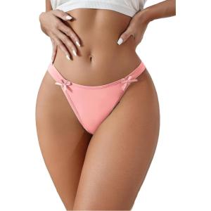 imageMilumia Womens G String Sexy Thong Bow Decor Low Rise Thongs Underwear Bikini PantiesCoral Pink