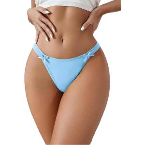 imageMilumia Womens G String Sexy Thong Bow Decor Low Rise Thongs Underwear Bikini PantiesLight Blue