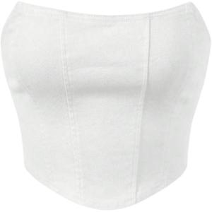 imageMilumia Womens Hanky Hem Denim Tube Top Strapless Zip Back Corset Bandeau TopsWhite