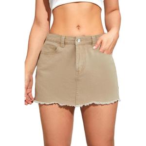 imageMilumia Womens High Waist Bodycon Denim Mini Skirt Y2K Raw Hem Jean SkirtKhaki