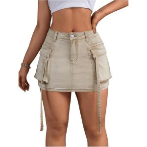 imageMilumia Womens High Waisted Cargo Denim Skirt Y2K Bodycon Jean Mini Skirts Brown XSmall