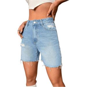 imageMilumia Womens High Waisted Straight Leg Jean Shorts Raw Hem Denim ShortsBlue
