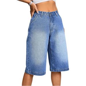 imageMilumia Womens Loose Low Waist Denim Wide Leg Jean Bermuda Shorts Blue 30