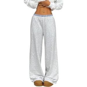 imageMilumia Womens Low Waisted Sweatpants Striped Wide Leg Loose Fit Long PantsGrey