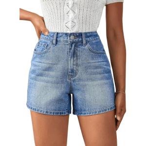 imageMilumia Womens Mid Rise Jean Shorts Straight Leg Casual Denim Shorts with PocketBlue