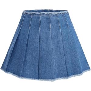 imageMilumia Womens Pleated A Line Denim Skirt High Waistd Raw Hem Jean SkirtsLight Wash