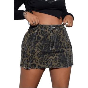 imageMilumia Womens Plus Size Leopard Print Button Front Mini Skirt High Waisted SkirtMulticolor